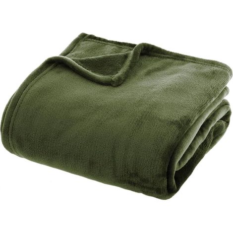 Plaid - Flanelle - Vert Kaki - 130x180 cm