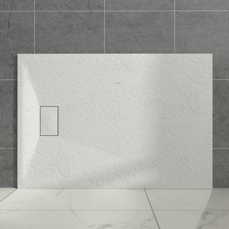 Aquariss White Rectangular Shower Tray Slate Effect SMC Slip-Resistant Shower Base for Enclosures 1300x900mm with Waste