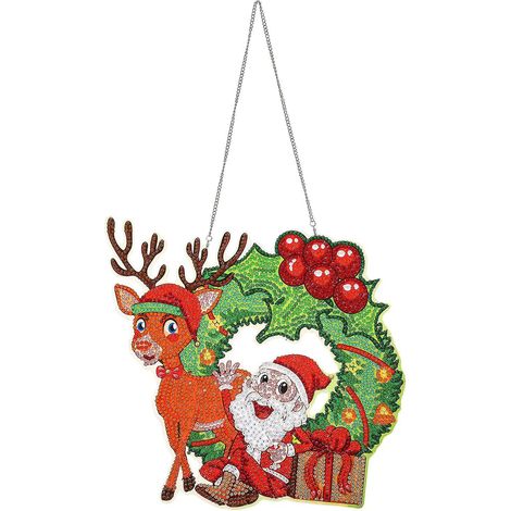 5D Diamantmalerei-Weihnachtskranz DIY Runde Girlande Dekorationsset für Fenster, Wand und Tür