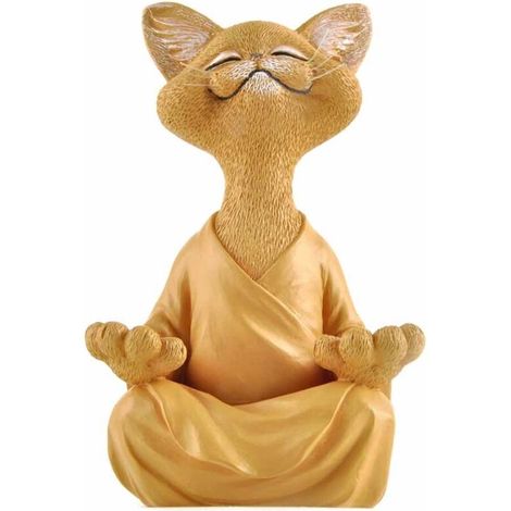 Bardusch-Statuette chat Bouddha en résine, décoration méditation/yoga, objet collection pour amateurs de chats. (1/5)