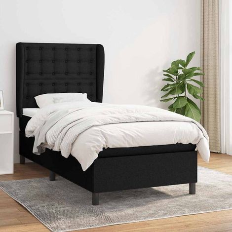Cama box spring con colchón tela negro 90x200 cm (1/5)