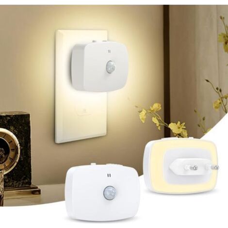 Veilleuse à brancher, veilleuse LED avec détecteur de mouvement, luminosité réglable, pour chambre, couloir, escalier, cuisine, lot de 2 (1/5)