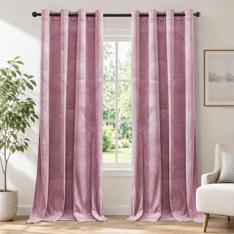 Velvet Blackout Curtain 117 x 137 cm Pack of 2 Pink (1/5)