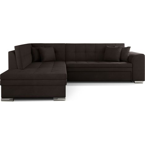 Canapé convertible angle gauche velours chocolat et chromé Pika 260cm (1/5)