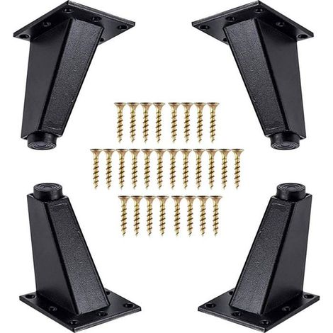Ensemble de 4 pieds de meuble inclinés, 80 mm, en aluminium noir – kit de vis, patins en caoutchouc, charge maximale 115 kg (1/5)