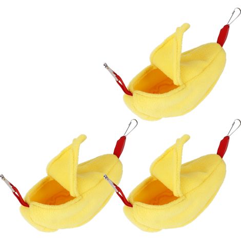 3 Nids Hamster en Forme de Banane Suspendus - Maison Chaude Hiver pour Petits Animaux - Jaune