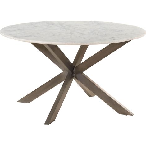 Tavolino da salotto in marmo bianco - gambe incrociate in ferro colore ottone antico 137x137 BARCELONA 307 (1/3)