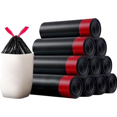 Packung mit 75 auslaufsicheren Müllbeuteln mit Kordelzug für Küche und Toilette, schwarz, 20 l (75) (1/5)