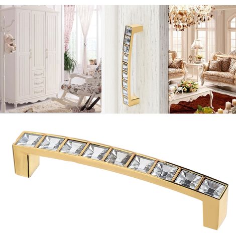 Tirador de cajón con cristales – Diseño moderno en oro – Aleación de zinc, distancia entre orificios de 96 mm – 107 x 20 x 13 mm – Incluye 2 tornillos – Tirador de doble orificio (1/5)