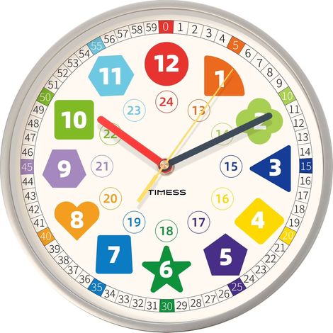 Horloge murale éducative pour enfants de 25 cm (10 pouces), horloge analogique silencieuse, finition imitation bois (1/5)