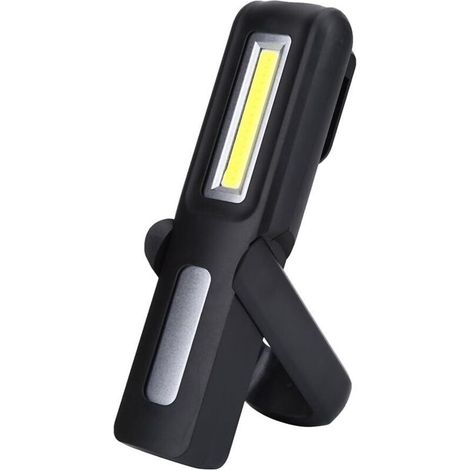 Baladeuse COB LED Lumière USB Rechargeable COB Lampe de Travail Lampe de Poche Multifonction avec Crochet Suspendu, Supports Magnétiques pour la Réparation Automatique, Camping, Urgences(Black (1/5)