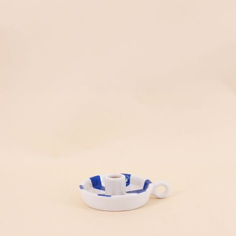 Bougeoir en céramique rayé blanc / bleu 15cm (1/4)