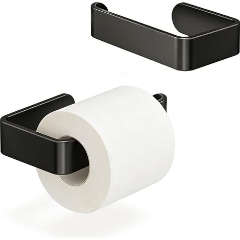 Porte Rouleau de Papier Toilette sans Perçage, Support WC Autocollant Noir, Fixation sans Clou pour Salle d'eau, Salle de Bain, Cuisine - Montage Facile, Adhérence Robuste (1/5)