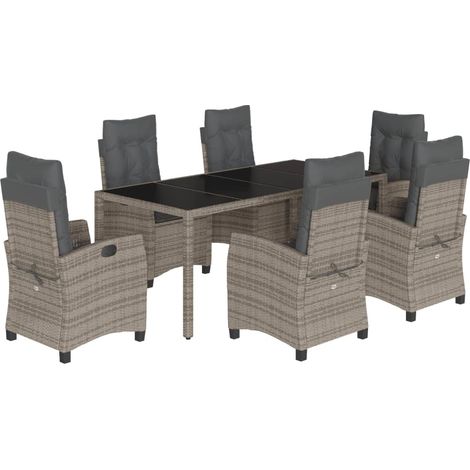 Maison Exclusive - 7-tlg. Garten-Essgruppe mit Kissen Grau Poly R