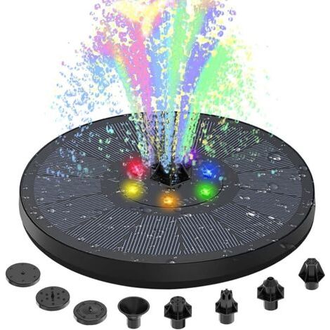 Fontaine solaire 3 W Mise à niveau Pompe solaire pour bassin avec 8 effets, fontaine solaire pour jardin avec batterie (1/4)