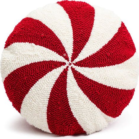 Coussin rond rouge « Moulin à vent de Noël » - Motif sucette en spirale - Décoration de Noël idéale pour le canapé et le salon (Diamètre 38 cm) Blanc 3 cm x 38 cm (1/5)