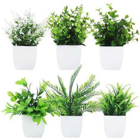 Artificial Plants, 6 Pack Artificial Plants, Mini Artificial Plants, Plastic Plant Pots, Suitable for Office Furnishings, Bedrooms, Patios, Living Rooms and Bathrooms (1/5)