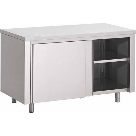 Table Armoire Inox Centrale (P)600 X (H)850 Mm 2 Portes Coulissantes, Sans Dosseret, Aisi 430 - Prodirest