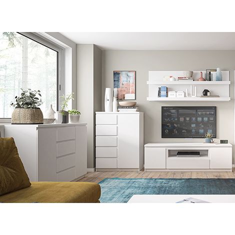 Wohnmöbel Set mit Wohnwand und Sideboard in weiß FORTALEZA-129 (1/5)