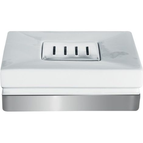 Jabonera ROMA de Porcelana Blanca y Plata Spirella (1/3)