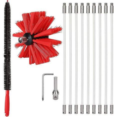 Kit de ramonage de cheminée 3,6m – Brosse nylon 100mm – 9 tiges flexibles 410mm – Accessoire perceuse inclus (1/5)