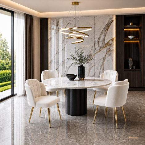 4 moderne weiße Esszimmerstühle, gepolstert, verstellbare goldene Beine, 125 kg (1/5)