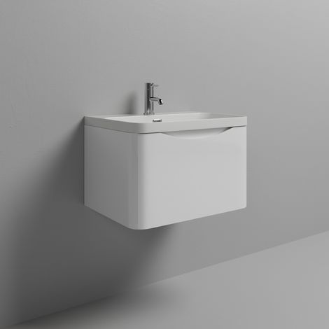Vela Gloss White 600mm Wall Mounted Single Drawer Vanity Unit with Fina Basin (1/5)