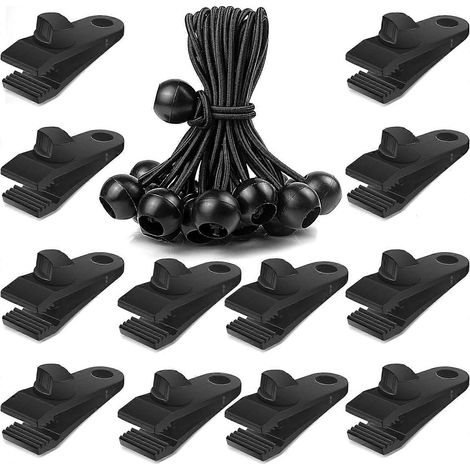 Pinces pour bâche, pinces pour bâche renforcées et tendeurs élastiques à boule (10 pièces), pinces de bâche CLIO renforcées avec système de verrouillage. (1/5)