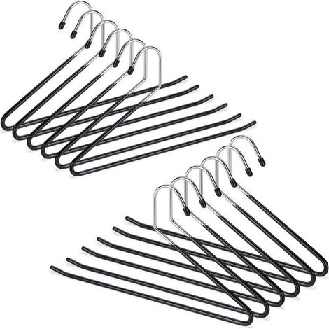 24 cintres à pantalon, revêtement PVC antidérapant, métal noir, 35 cm, design compact, pour armoire ou dressing (1/5)