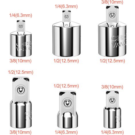 6 pezzi adattatore per bussola, adattatore a cricchetto, adattatori per bussola, adattano 1/4" a 3/8", 1/2" a 3/8", 3/8" a 1/4", 3/8" a 1/2", 1/2" a 1/4", 1/4" a 1/2" per bussole e punte (1/4)