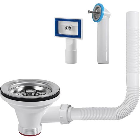 Kit de vidange pour évier de Cuisine,Panier de vidange,Panier de vidange de Rechange en Acier Inoxydable 304,Compatible avec Trous de vidange Standards (Blanc + trop-Plein) (1/5)
