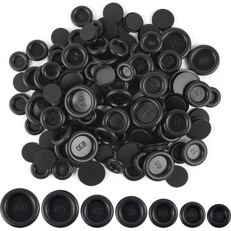 200 Pièces Bouchons en Caoutchouc, 7 Tailles œillets de Câble en Caoutchouc, Passe Cable Etanche pour Passe Fil Bouchons, Voitures, Conduites d'eau, Pompes (Noir) (1/5)