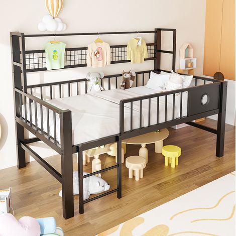 Letto a soppalco basso con appendiabiti 90x200 OKMYHOME (1/5)