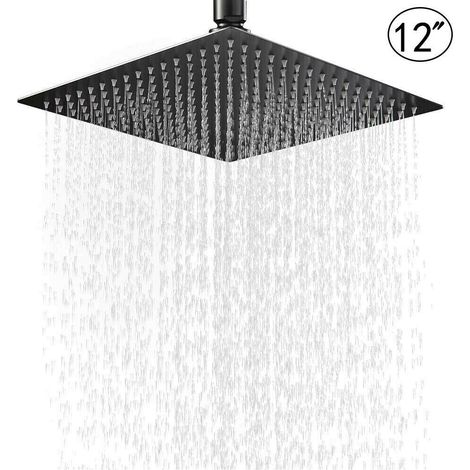 Zamery – Douche de tête 30x30cm noir – Pommeau carré effet pluie – Inclinaison 30° et rotation 360° – Économie d'eau 30% – Installation facile