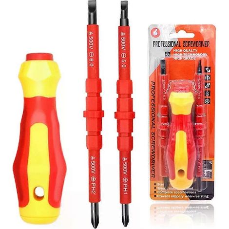 Jeu de tournevis isolés 3 en 1 PH1PH2, tournevis multifonctions pour électriciens, tournevis plat et cruciforme, kit d'outils (1/4)