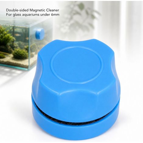 Mini spazzola magnetica per la pulizia del vetro dell'acquario, in ABS blu a doppia faccia, per acquari con spessore inferiore a 6 mm. (1/5)