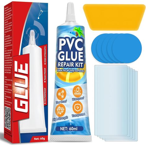 Kit Réparation Piscine, 60ml Patch Réparation Piscine, Réparation Étanche en Vinyle pour Gonflables–Piscine, Bain à Remous, Bateau PVC, Radeau, Kayak, Utilisation Extérieure (1/5)