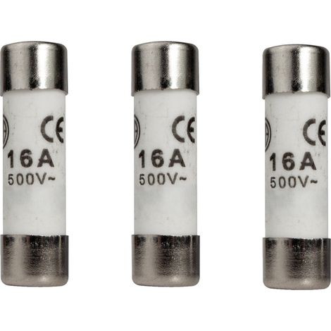 Lot de 3 fusibles céramique 10.3x38mm, 16A, 500V - Tibelec