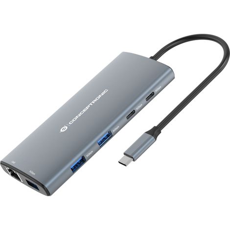 Conceptronic DONN06G replicatore di porte e docking station per laptop Cablato USB 3.2 Gen 1 (3.1 Gen 1) Type-C Grigio