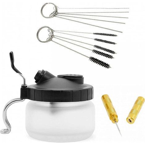 Set aerografo da 4 pezzi che include pistola a spruzzo, strumenti per il lavaggio e la pulizia, ago, ugello, pennello e guanto da forno per la pulizia dei vetri. (1/5)