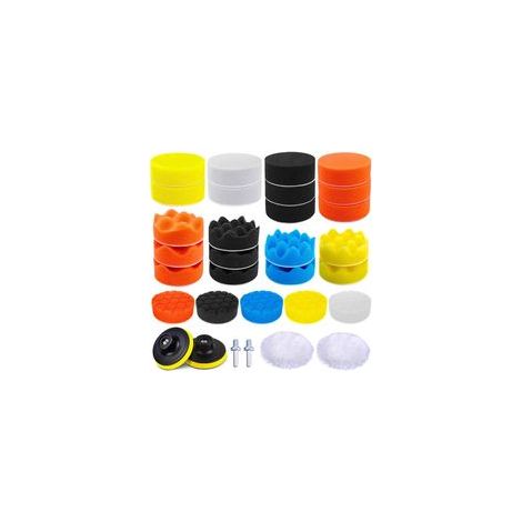 31 Kit Polissage Voiture, 25 Pièces 80mm Pad Polissage Éponge, 2 Tampons de Polissage en Laine, 2 Adaptateur M10 pour Perceuse, pour polisseuse Voiture Polir, Meulage et Cirage