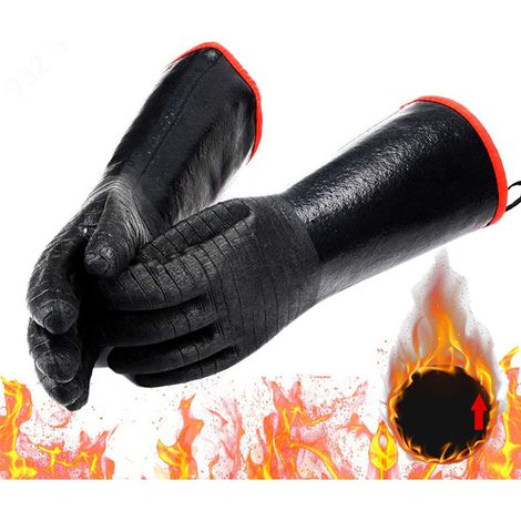 Gants de cuisson résistants à haute température en néoprène noir, 14 pouces pour barbecue (1/5)