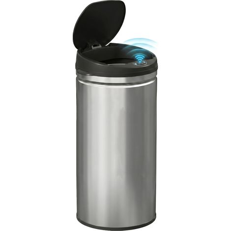 Poubelle cuisine automatique - HOMCOM - 42L - couvercle à fermeture en douceur - acier inoxydable - 30,5x30,5x68cm - argent