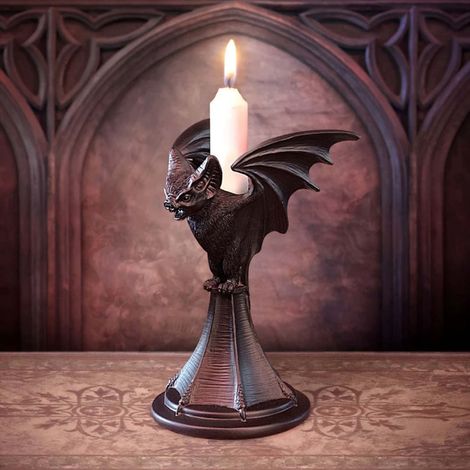 Support-Chandelle Loup Gothique - Décor Halloween en Résine - Ornement Chauve-Souris - Idéal pour Intérieur et Festivités - 1 Pièce (1/3)