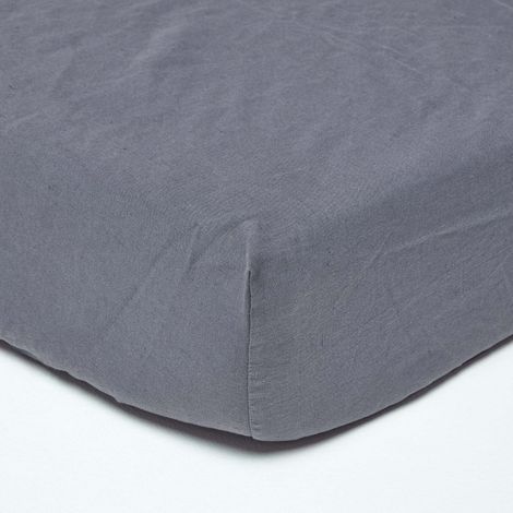 HOMESCAPES Dark Grey Linen Deep Fitted Sheet, Single - Grey