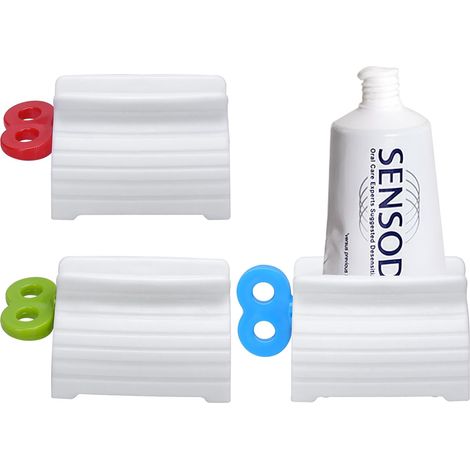 Zivacate Zahnpasta Tubenquetscher, 3 Stück Tubenpresse mit Farbigem Tubenschlüssel, Zahnpasta Sitzhalter mit Tubenroller, Tubenausdrücker für Badezimmer, Küche, Schlafzimmer (Gemischte Farbe) (1/5)