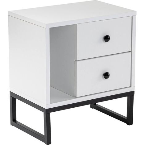 Dmora - Comodino Predazzo, Comò basso, Tavolino da notte, Mensola da letto, 45x30 h50 cm, Bianco e Nero