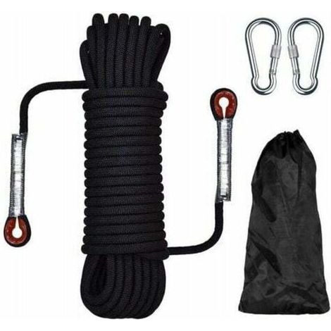 Ulisem Corde d'escalade corde tressée corde à linge corde d'escalade 10 mètres noir 12mm