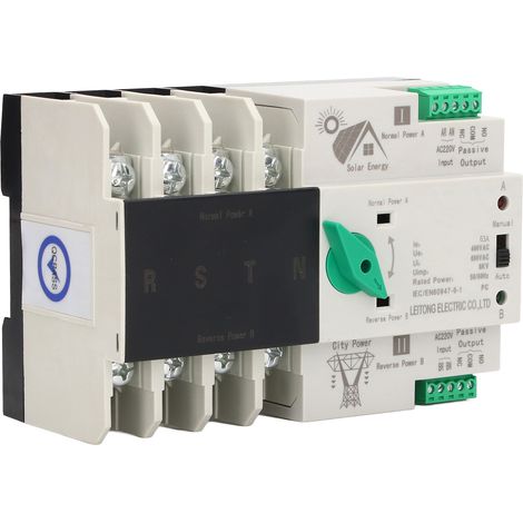 Automatischer Dual-Power-Umschalter mit 4-poligem Millisekunden-Schaltkreis und Schnellregler für PV-Anlagen auf Netzstrom (220 V, 63 A) (1/5)
