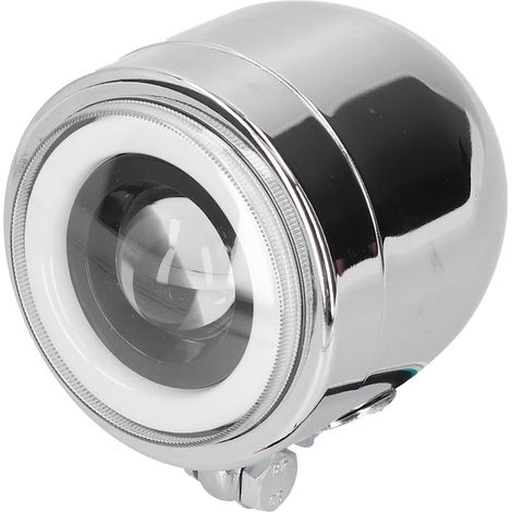 Universal 4,25 Zoll LED Motorradscheinwerfer Runder LED-Scheinwerfer Angel Eyes Retro DRL Motorradscheinwerfer Chromgehäuse (Weißes und gelbes Licht).
